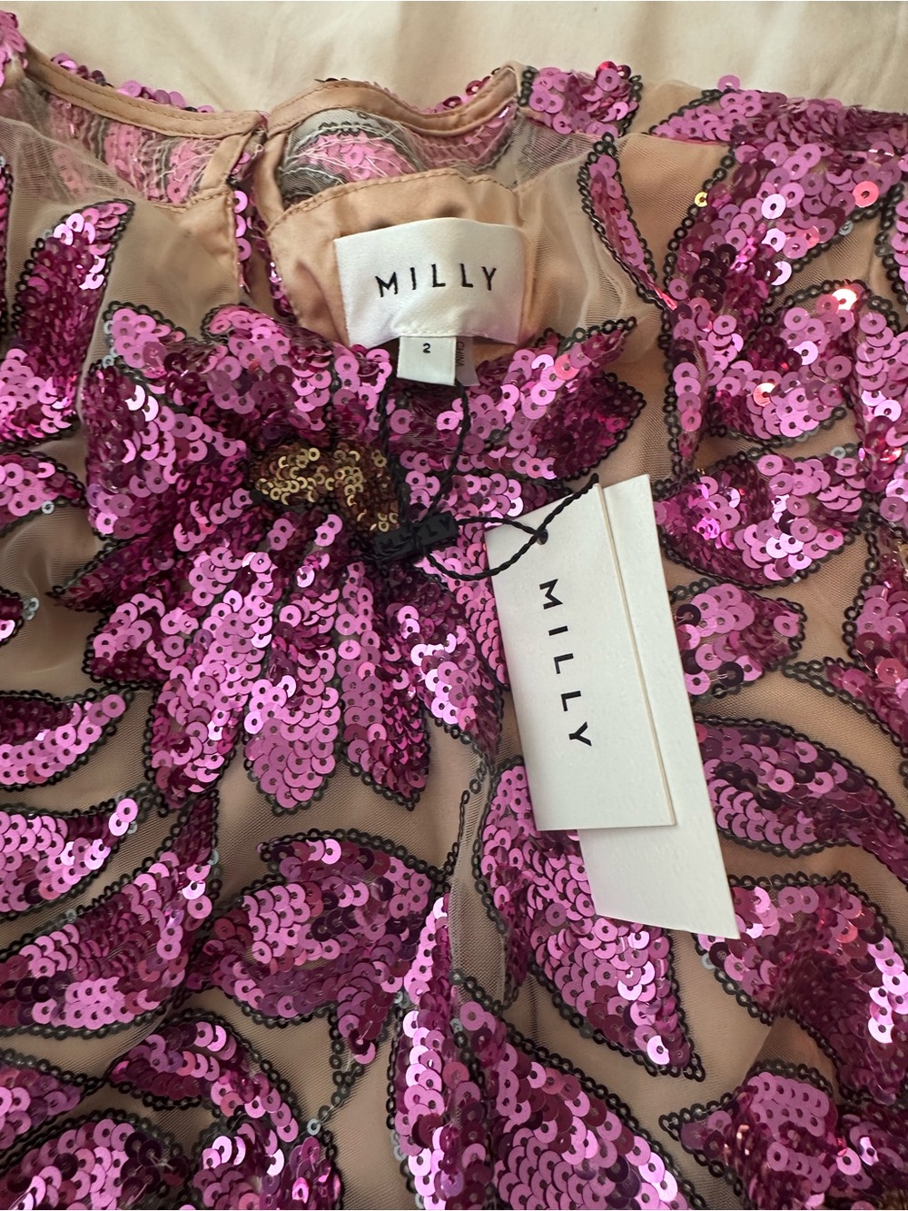 Milly Revolve Saks Sequin Embroidered Pink Floral Cocktail Dress NWT Size 2 - Picture 4 of 4
